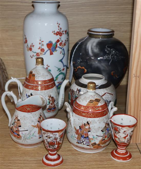 A group of Japanese ceramics, including a grey-ground dragon vase by Fukugawa,